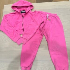 Katie J NYC Tween Dylan Zip Crop Hoodie and Sweatpant Set HOT PINK